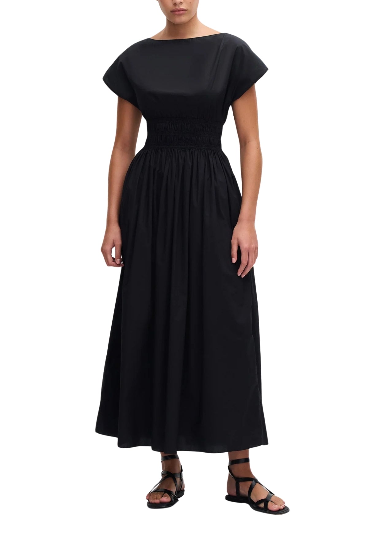 Matteau Shirred Waist Midi Dress - Black