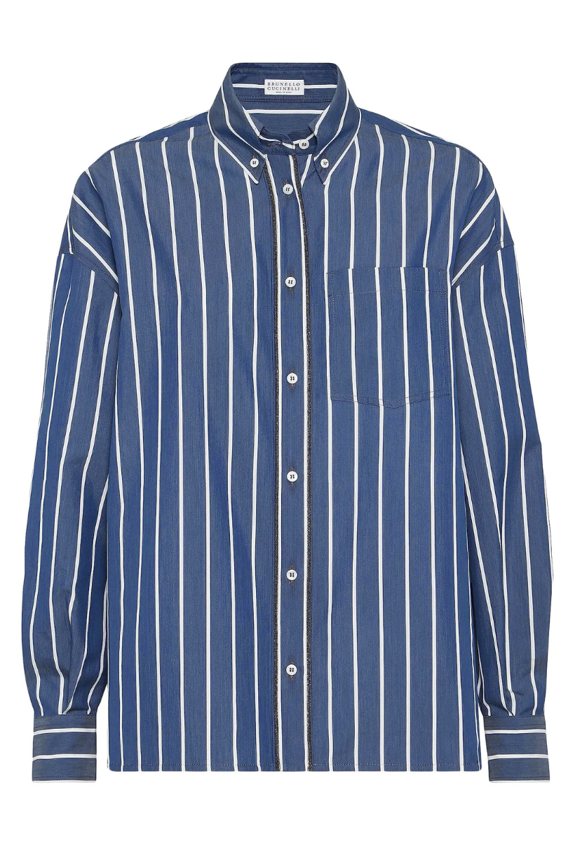 Striped Shiny Trim Poplin Shirt