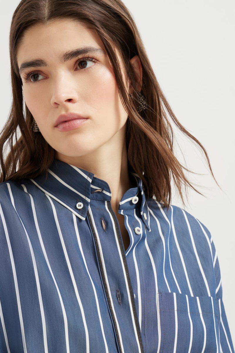 Striped Shiny Trim Poplin Shirt