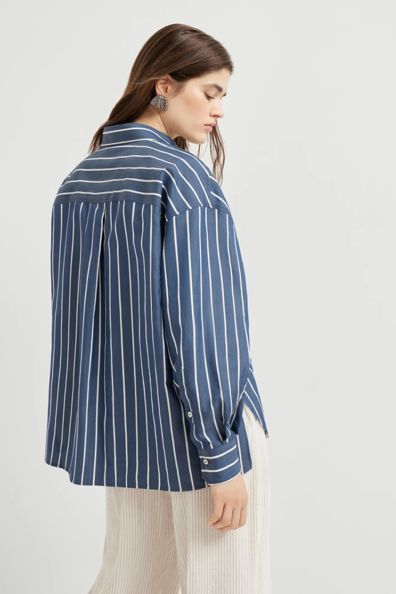 Striped Shiny Trim Poplin Shirt