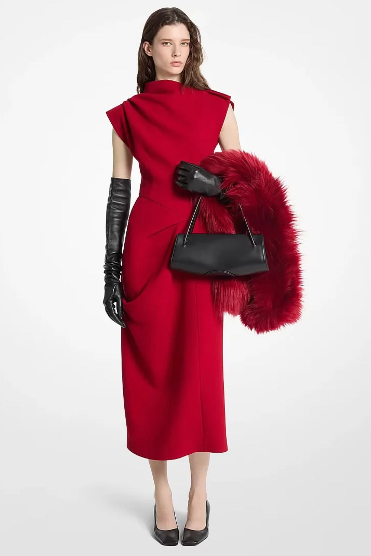 Stretch Bouclé Crepe Draped Sheath Dress-Michael Kors Collection-Boyds Philadelphia