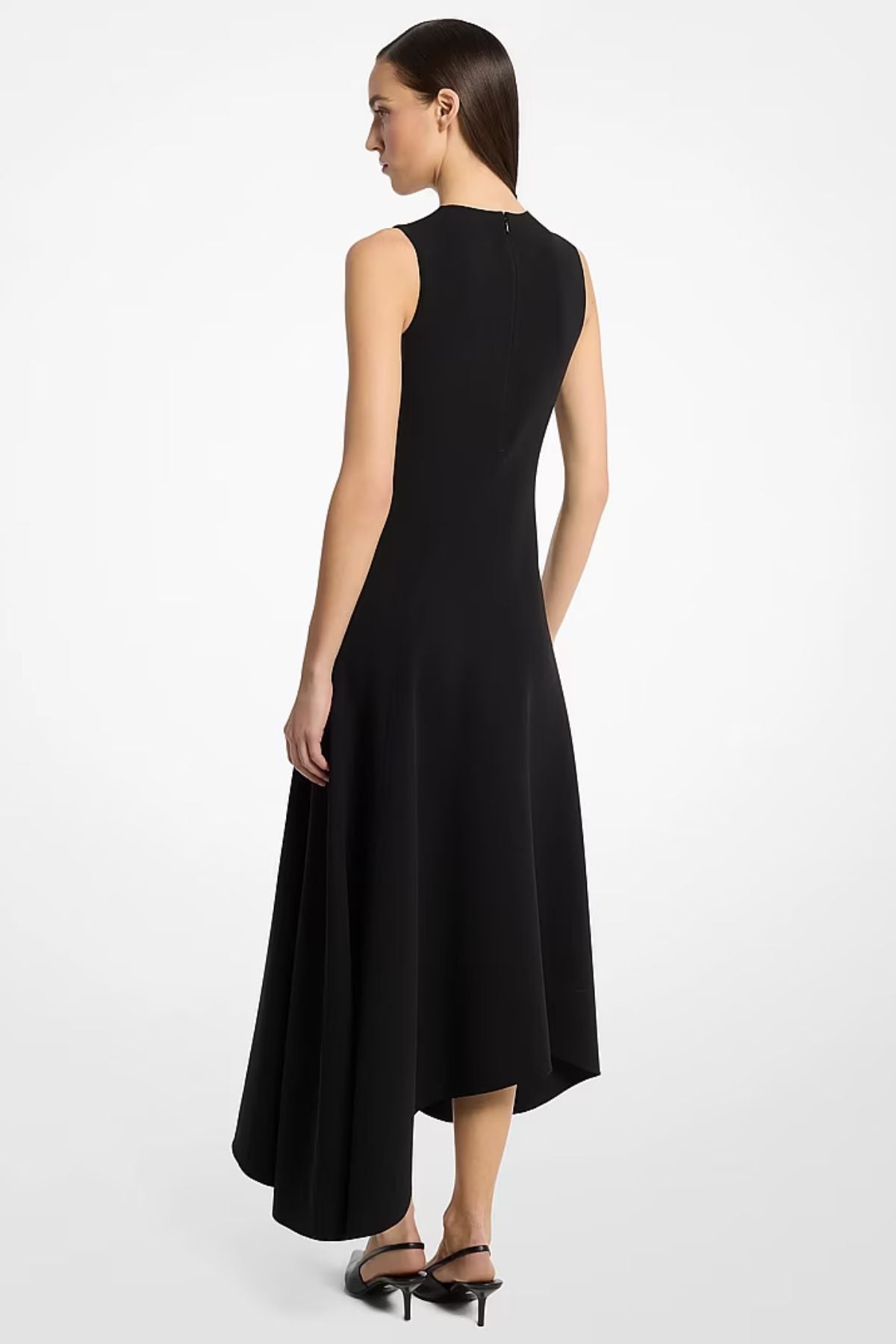Double Faced Stretch Wool Crepe Asymmetric Draped Dress-Michael Kors Collection-Boyds Philadelphia