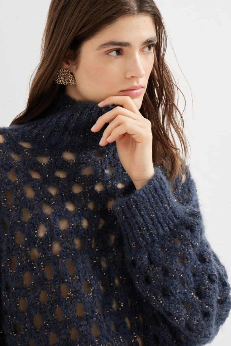 Wispy Dazzling Net Turtleneck