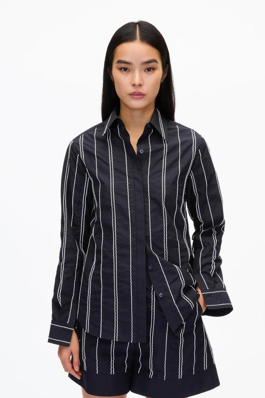 Poplin Shirt with Wave Embroidery-3.1 Phillip Lim-Boyds Philadelphia