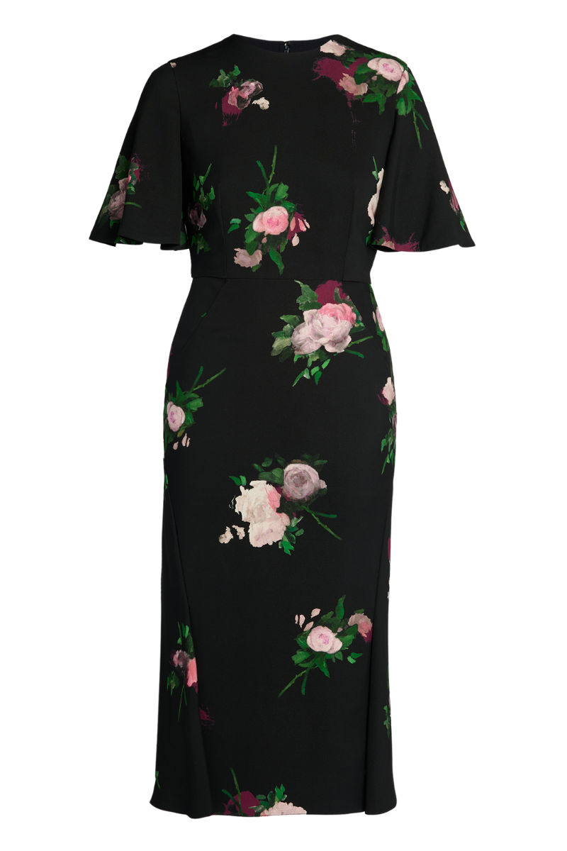 Flutter Sleeve Midi Dress, Painted Rose Bouquet / 4 Flutter Sleeve Midi Dress, Painted Rose Bouquet / 4