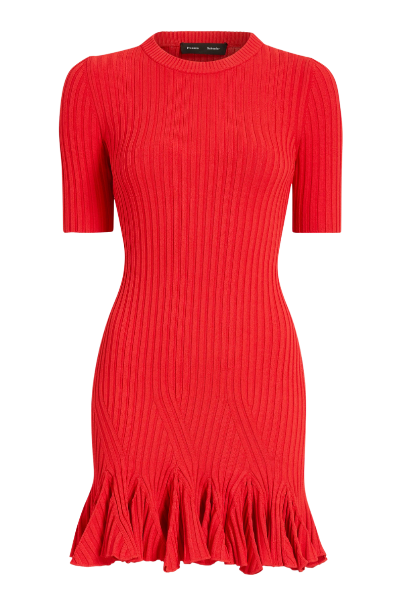 proenza schouler red dress Leandra Rib Short-Sleeve Mini Dress, Red, Women's, S Cocktail & Party Wedding Guest Dresses Short-Sleeve Dresses Prom Dresses for Women Long sleeves with split ASHLEYALL Material:Fine Glitter