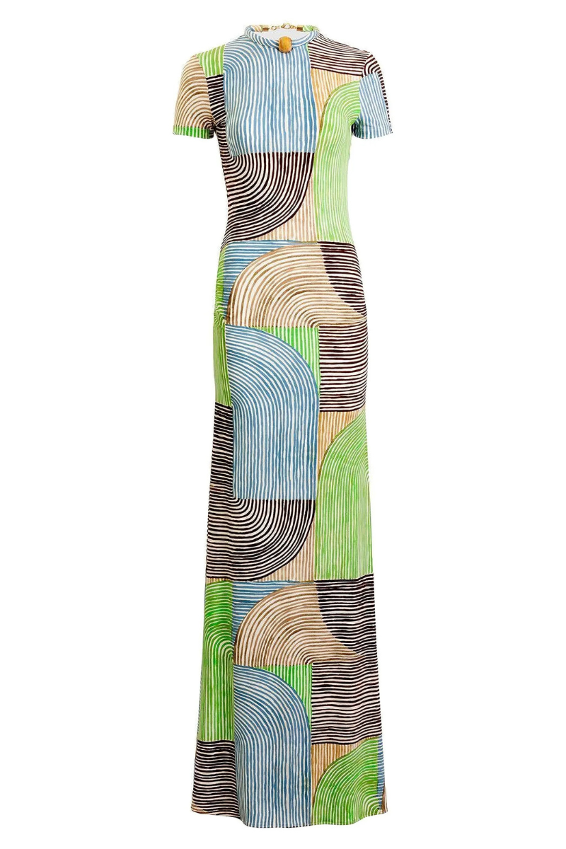 silvia tcherassi dress Silvia Tcherassi Yara Abstract Green Short Sleeve Maxi Dress