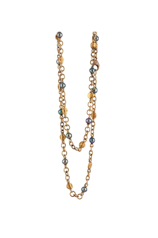 Grey Pearl and Gold Coin Bead Chain-Sylva & Cie.-Boyds Philadelphia