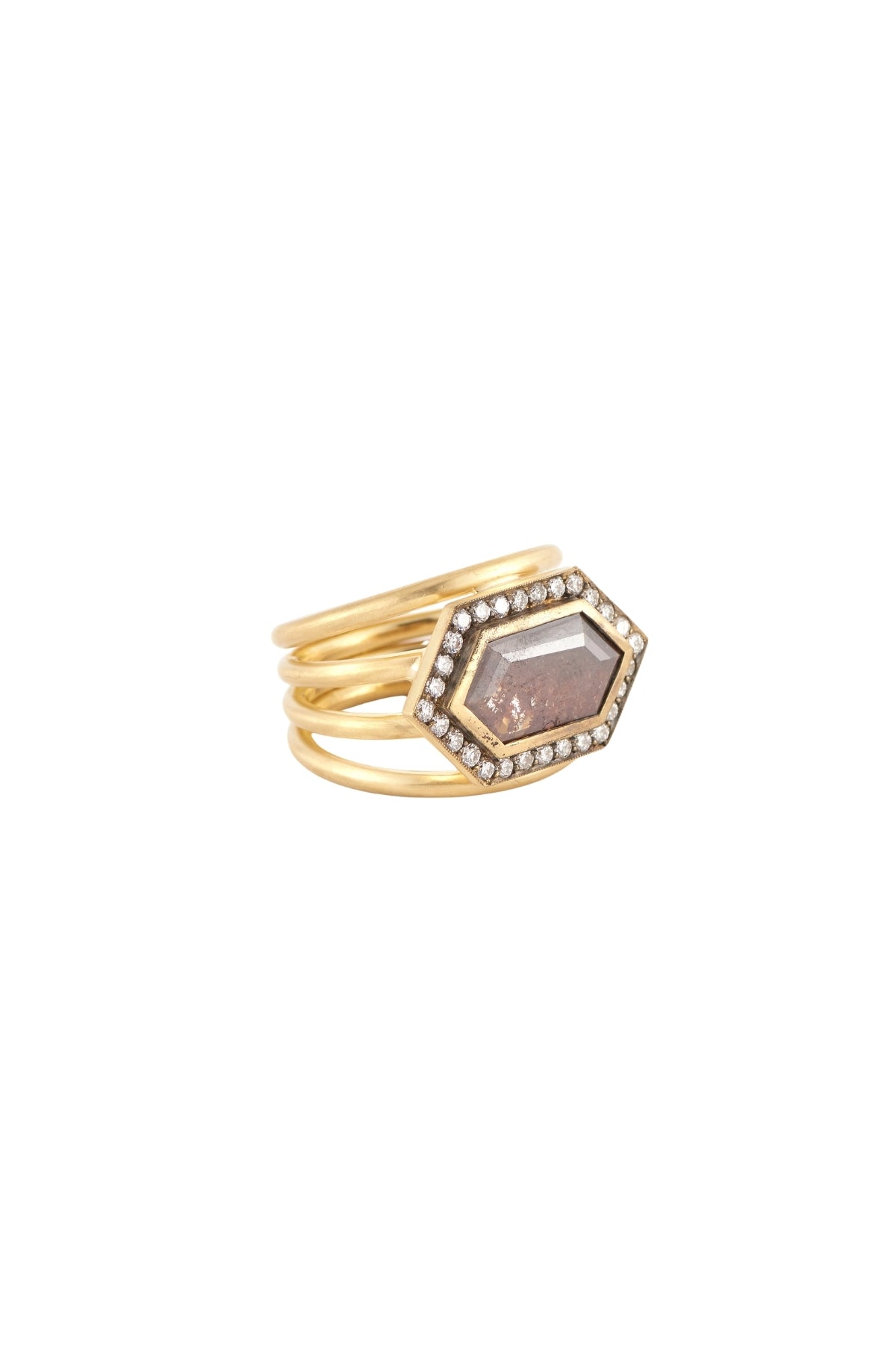 Hexagon Rustic Diamond Spiral Ring