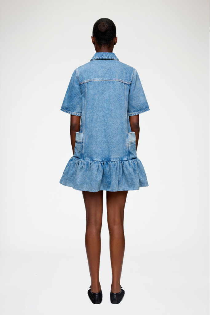 Patchwork Denim Peplum Mini Dress-GANNI-Boyds Philadelphia