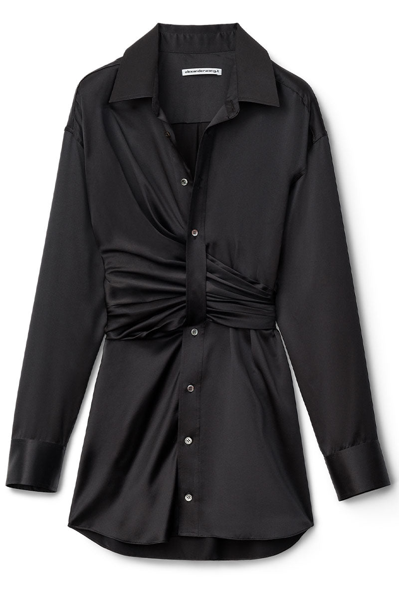 alexanderwang.t | Threaded Placket Draped Shirt Dress | The New Trend Black / US 4 alexanderwang.t | Threaded Placket Draped Shirt Dress | The New Trend Black / US 4