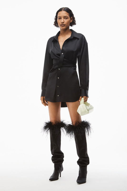Threaded Placket Draped Shirt Dress-alexanderwang.t-Boyds Philadelphia