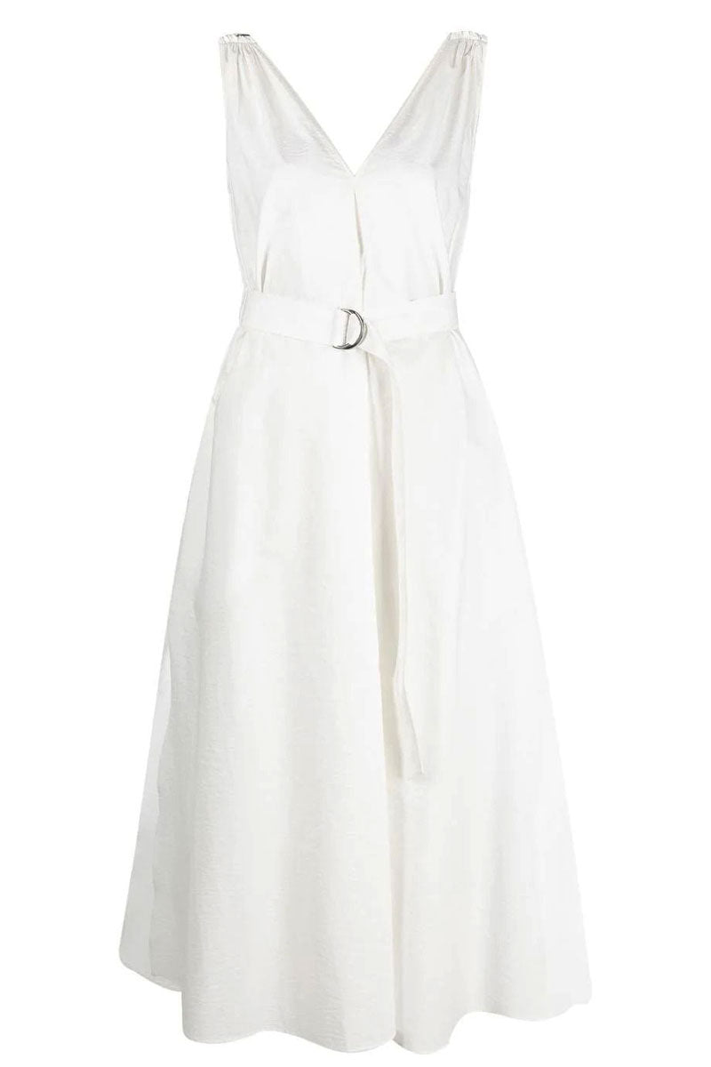 Brunello Cucinelli Linen-Blend Belted w/Monili Embellishments Midi Dress XS