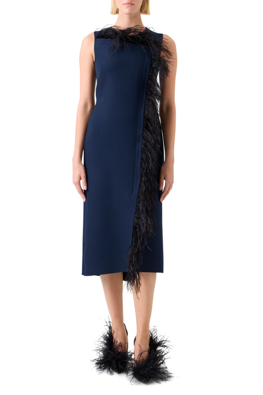 Feather Trim Double-Face Sheath Dress-Akris-Boyds Philadelphia
