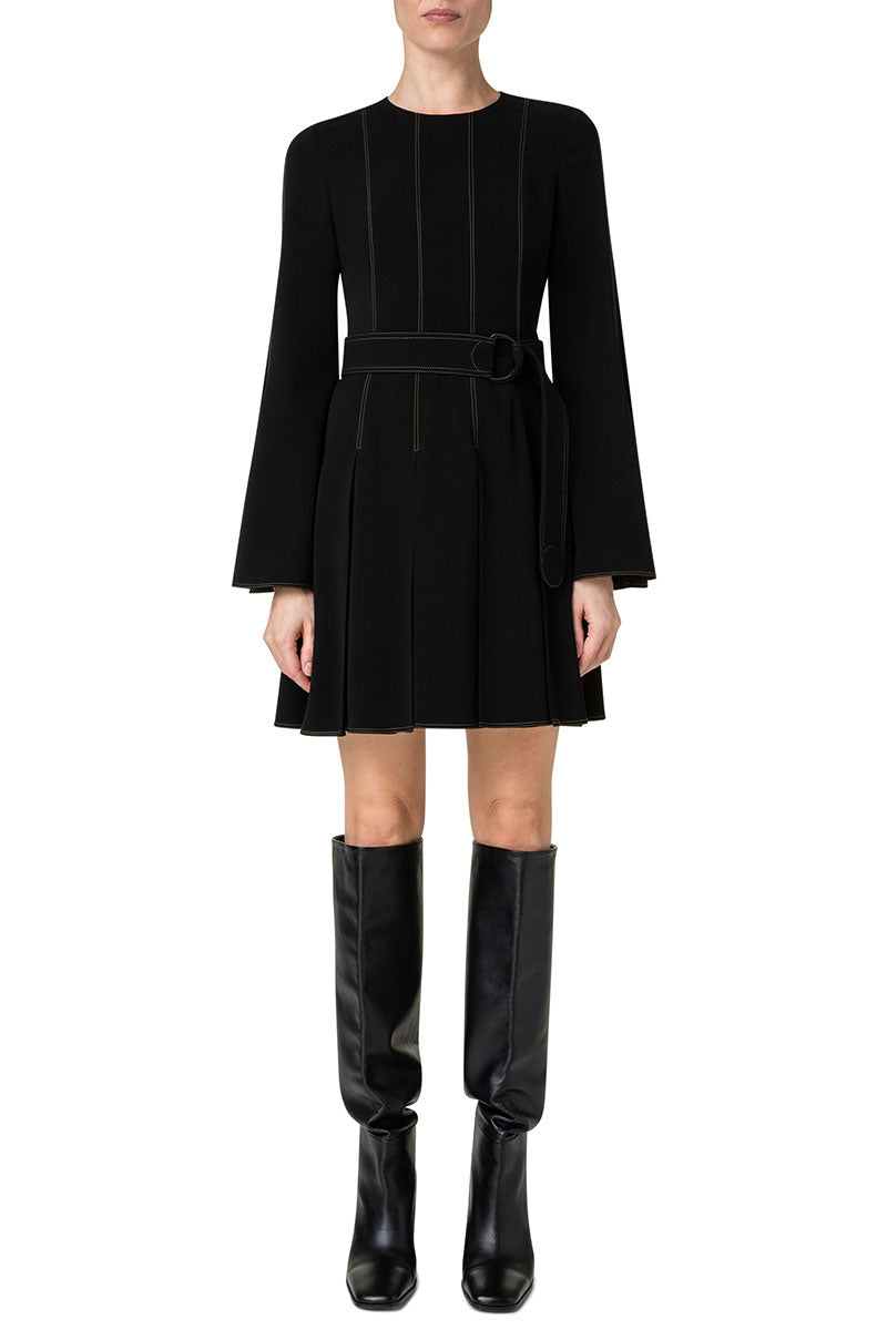 Contrast Stitch Pleated Dress-Akris Punto-Boyds Philadelphia