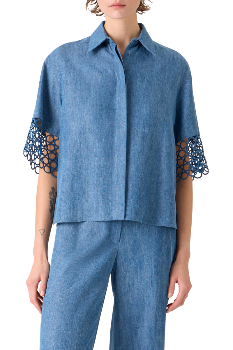 Eyelet Denim Blouse-Akris Punto-Boyds Philadelphia