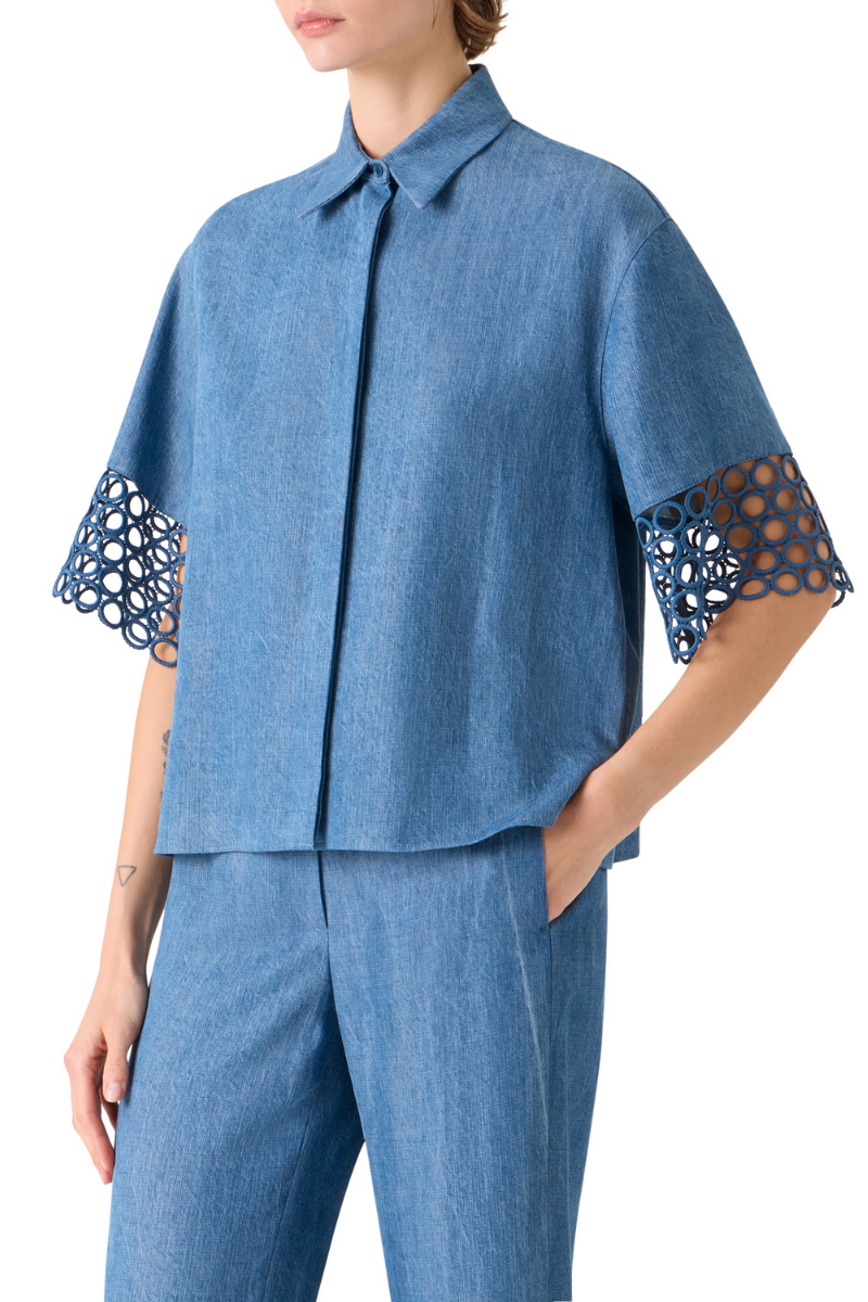 Eyelet Denim Blouse-Akris Punto-Boyds Philadelphia