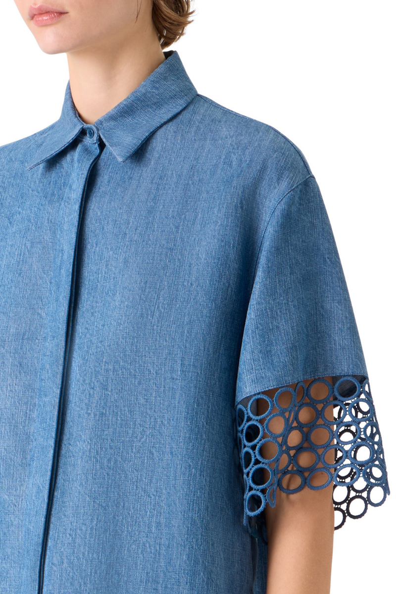 Eyelet Denim Blouse-Akris Punto-Boyds Philadelphia