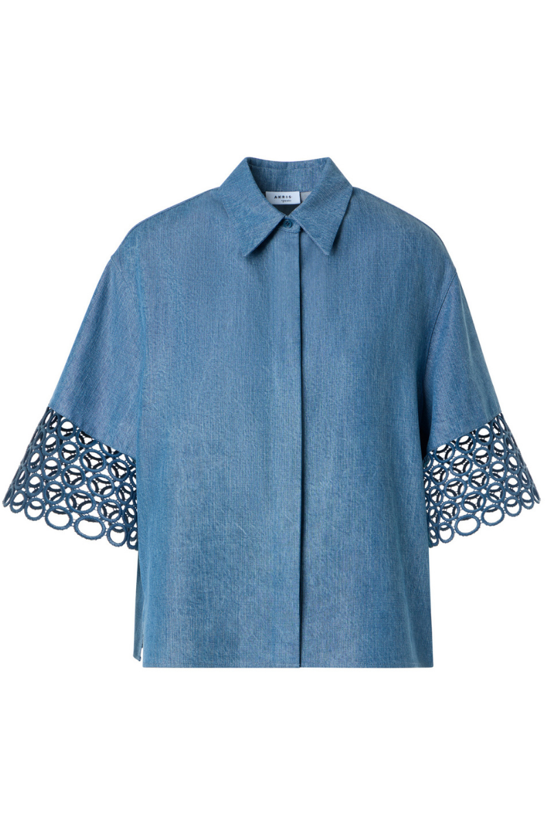 Eyelet Denim Blouse-Akris Punto-Boyds Philadelphia