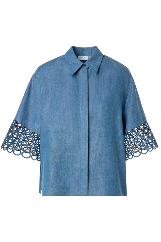 Eyelet Denim Blouse-Akris Punto-Boyds Philadelphia