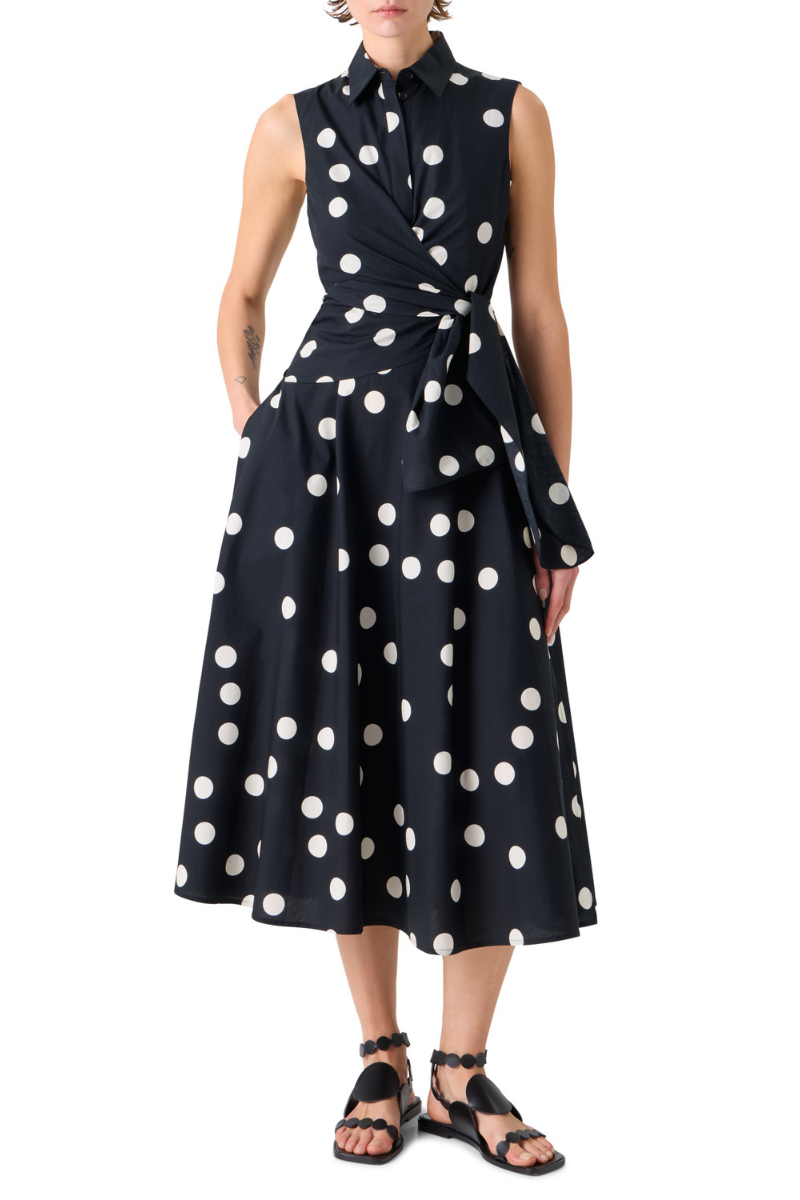 Polka Dot Midi Dress, BLACK-CREAM / 8