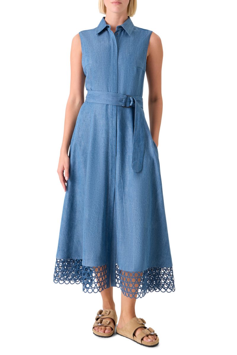 Eyelet Denim Midi Dress-Akris Punto-Boyds Philadelphia