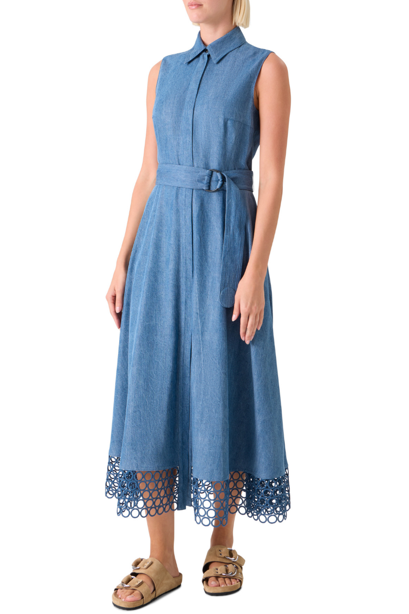 Eyelet Denim Midi Dress, MEDIUM BLUE Denim / 4