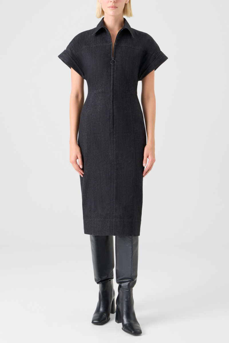 kimono sleeve dress Kimono Sleeve Denim Dress, Black / 14