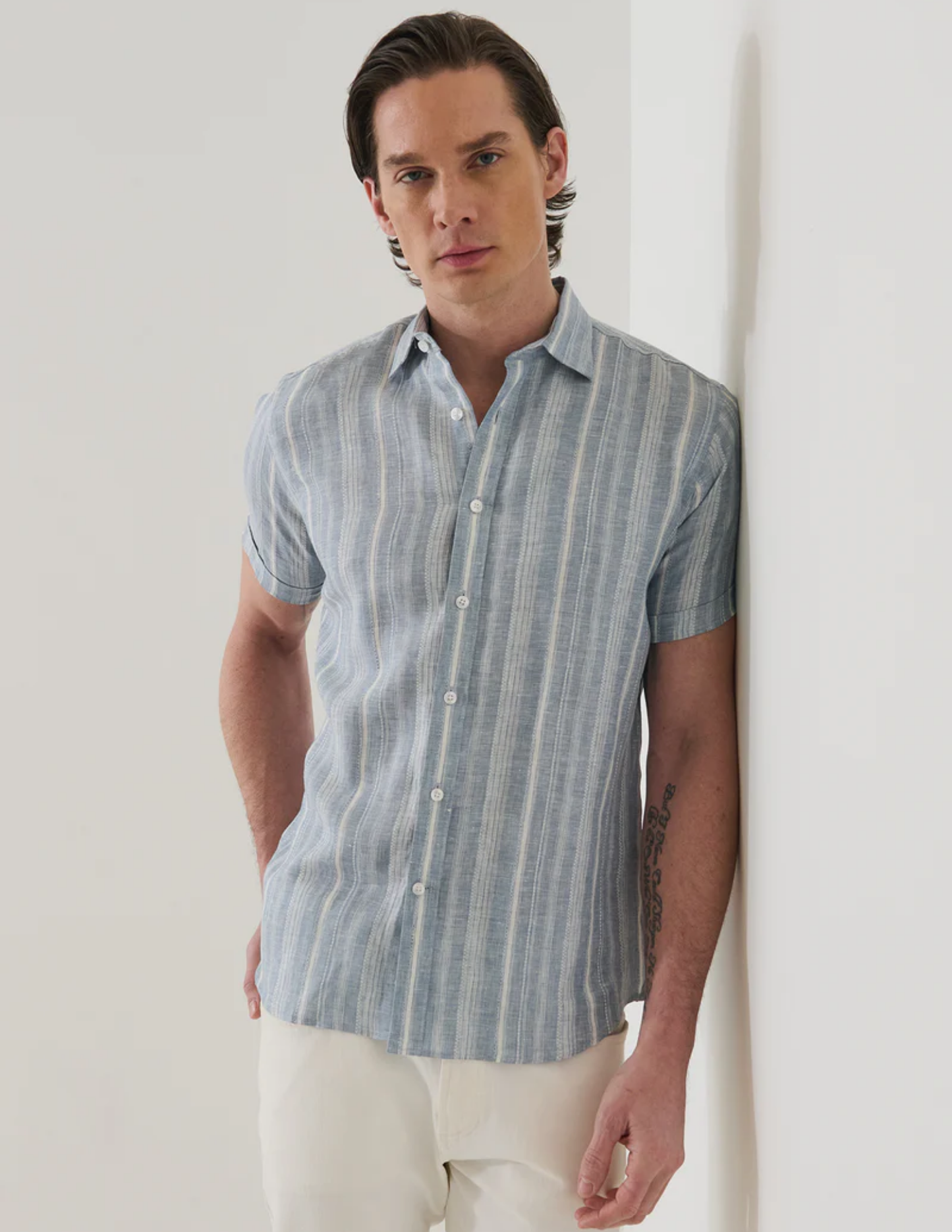 Jacquard Stripe Linen Shirt-Patrick Assaraf-Boyds Philadelphia