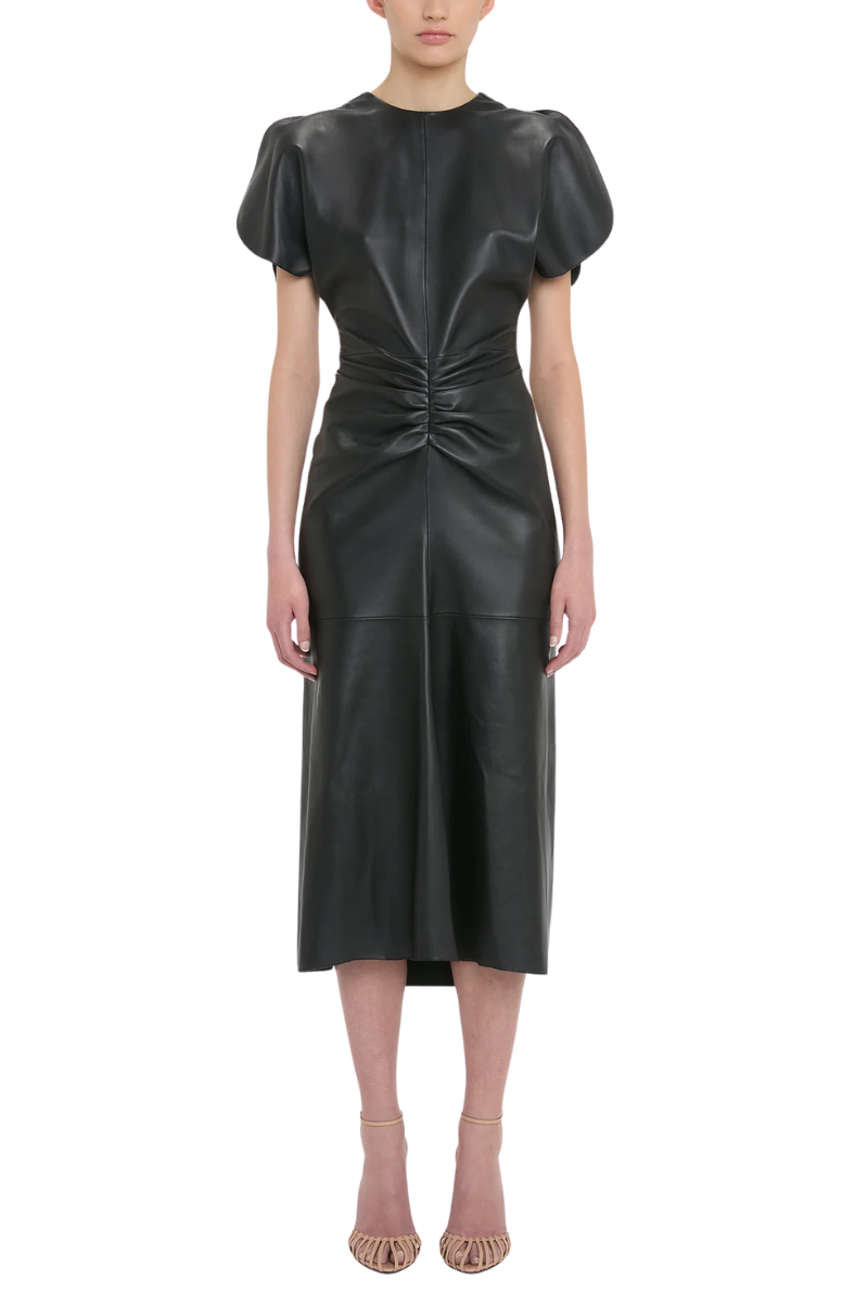 black leather midi dress Victoria Beckham Bela In - 4 Colour:Deep Sage Green girls_maxi_dress short raglan sleeves Bronze Metallic Ruffle Babydoll