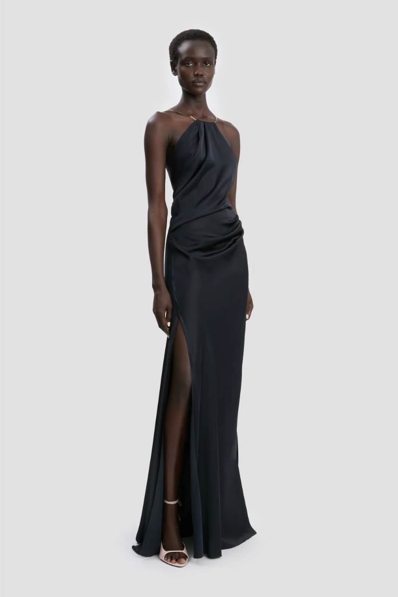 Chain Detail Halter Gown - NAVY / 4 Chain Detail Halter Gown - NAVY / 4