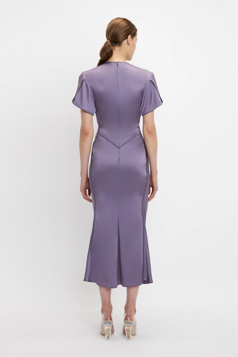 Gathered V-Neck Midi Dress-Victoria Beckham-Boyds Philadelphia