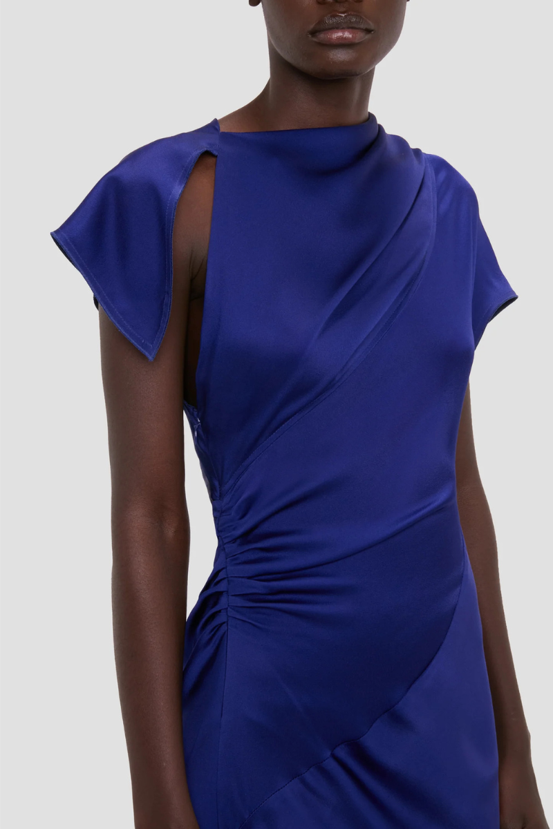 Asymmetric Twist Dress In Bright Indigo-6