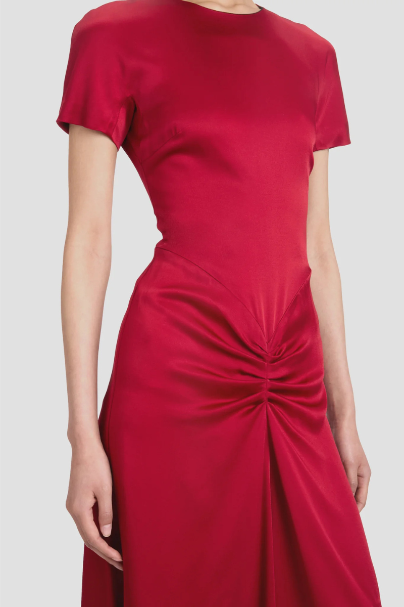 ワンピース Victoria Beckham GATHERED DETAIL T-SHIRT MIDI DRESS Gathered Detail T-Shirt Midi Dress In Ivory | Designer