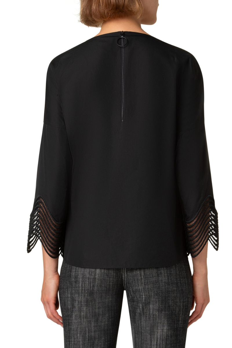 Waved Lace Poplin Blouse-Akris Punto-Boyds Philadelphia