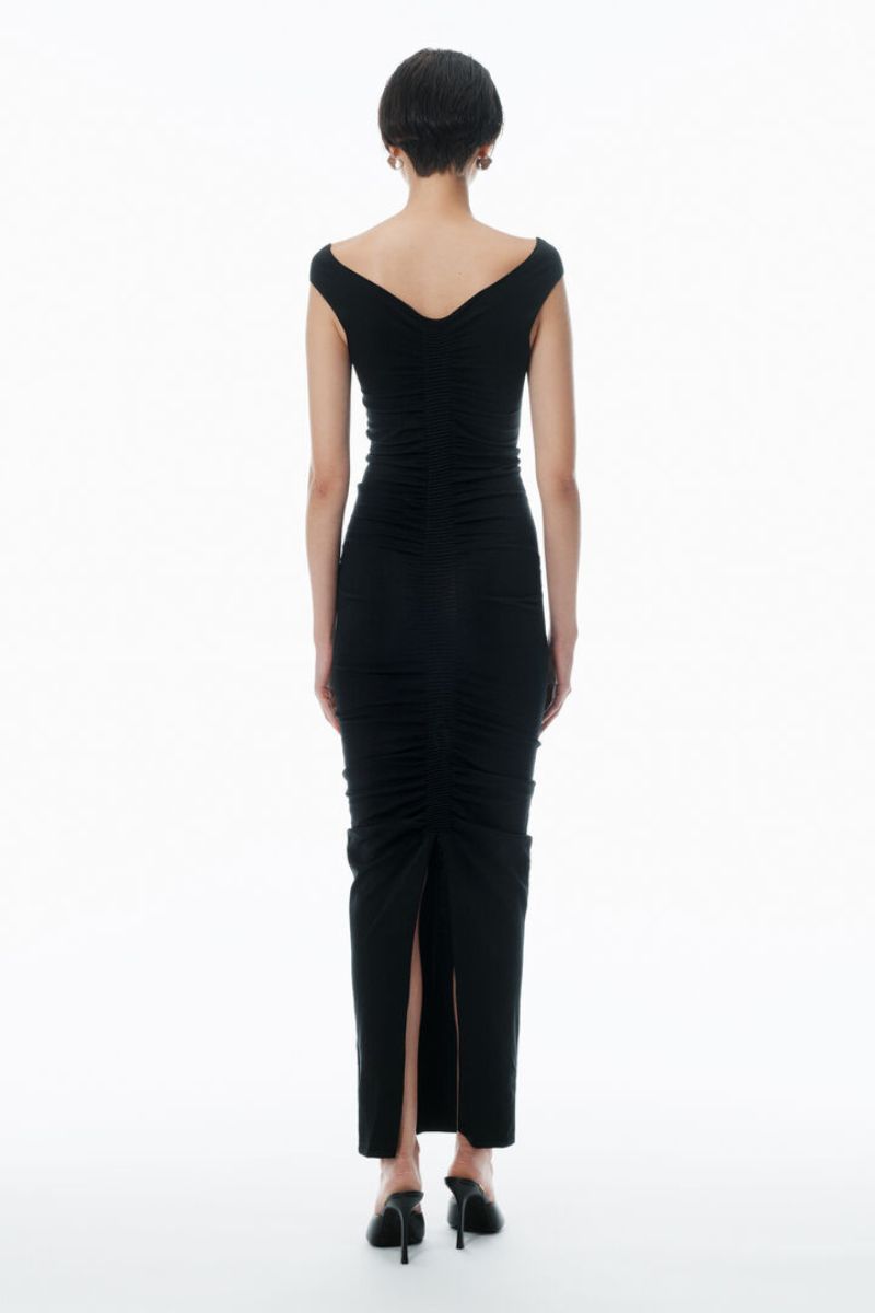 Ruched Wide V-Neck Maxi Dress-Alexander Wang-Boyds Philadelphia