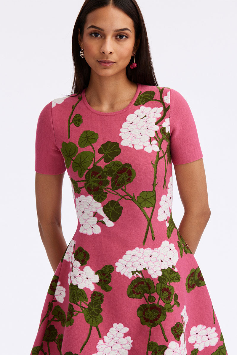 Geranium Jacquard Dress-Oscar de la Renta-Boyds Philadelphia