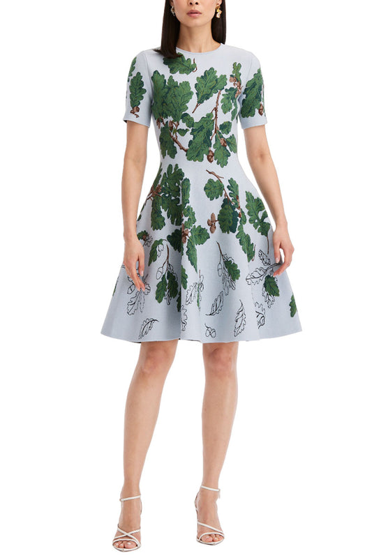 Sketched Acorn Jacquard Dress-Oscar de la Renta-Boyds Philadelphia