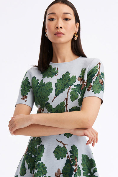 Sketched Acorn Jacquard Dress-Oscar de la Renta-Boyds Philadelphia