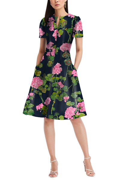 Split Neck Geranium Faille Dress-Oscar de la Renta-Boyds Philadelphia