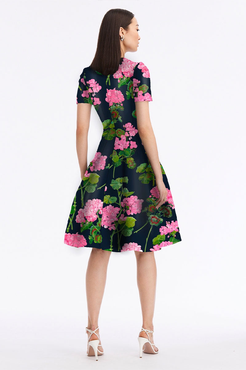 Split Neck Geranium Faille Dress-Oscar de la Renta-Boyds Philadelphia