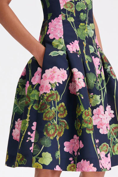 Split Neck Geranium Faille Dress-Oscar de la Renta-Boyds Philadelphia