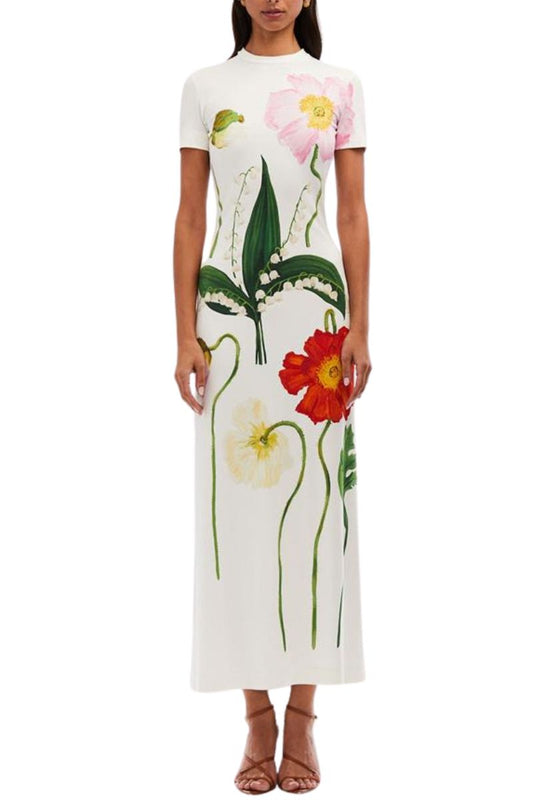 Painted Poppies & Lily Jersey Dress-Oscar de la Renta-Boyds Philadelphia