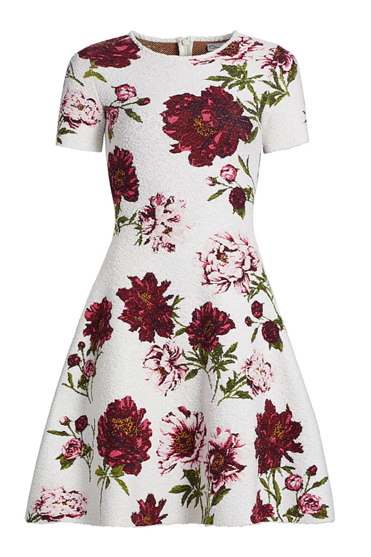 Boucle Peony Jacquard Knit Dress-Oscar de la Renta-Boyds Philadelphia
