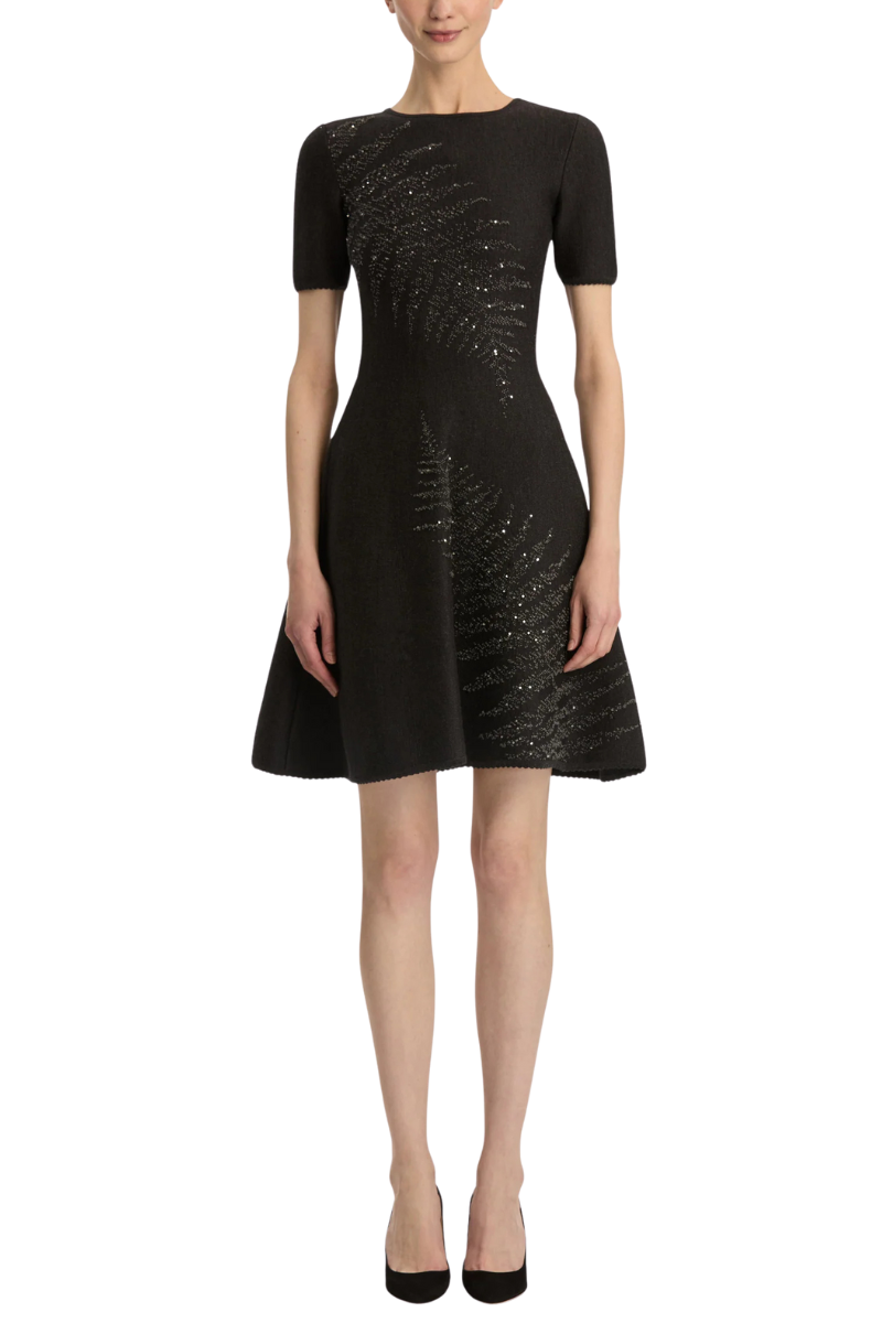 embroidered knit dress Oscar de La Renta | Fern Size:46/ L Fabric Specialty_Hand Block Printed flattering shift dress dusty blue dresses short