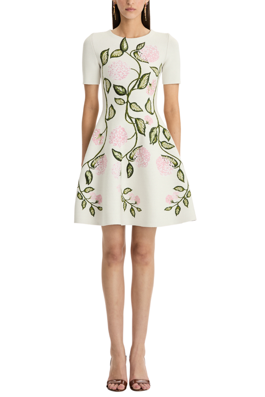 Porcelain Flower Jacquard Dress-Oscar de la Renta-Boyds Philadelphia
