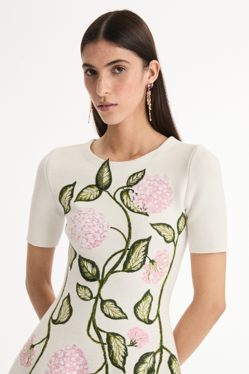 Oscar de La Renta Porcelain Flower Jacquard Knit Dress Oscar de La Renta Porcelain Flower Jacquard Knit Dress