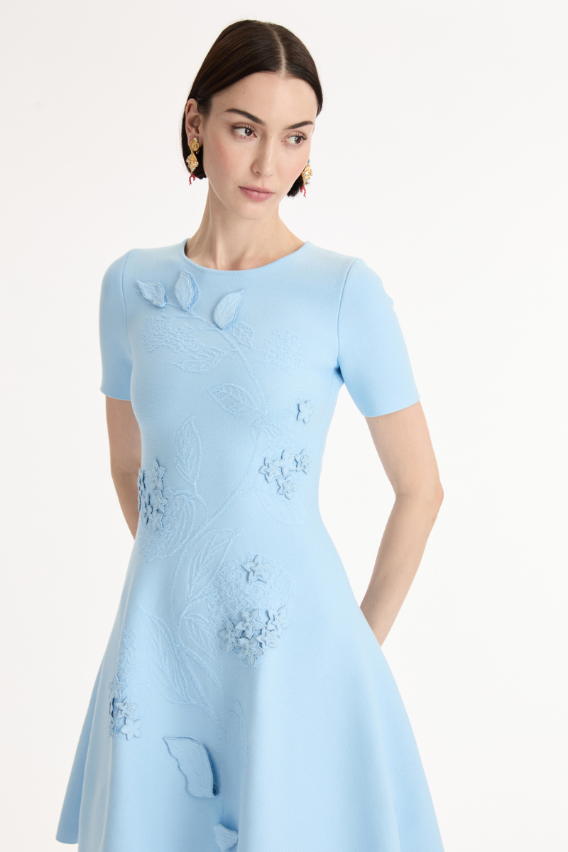 Porcelain Flower Appliqué Dress by Oscar de la Renta