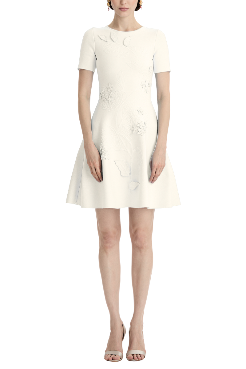 Porcelain Flower Appliqué Dress-Oscar de la Renta-Boyds Philadelphia