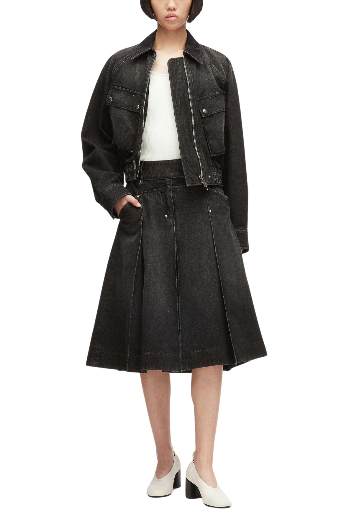 Pleated Denim Midi Skirt-3.1 Phillip Lim-Boyds Philadelphia